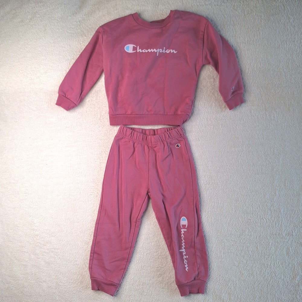 Champion Toddler Girls Pink Fleece‎ Sweatshirt and Joggers Tracksuit Set 24M